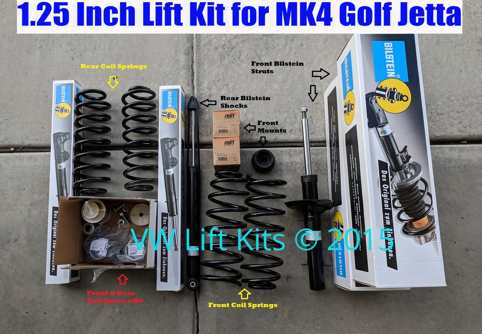 1.25-1.5 Inch Suspension Lift Kit with Spacers, Coils, and Bilsteins.